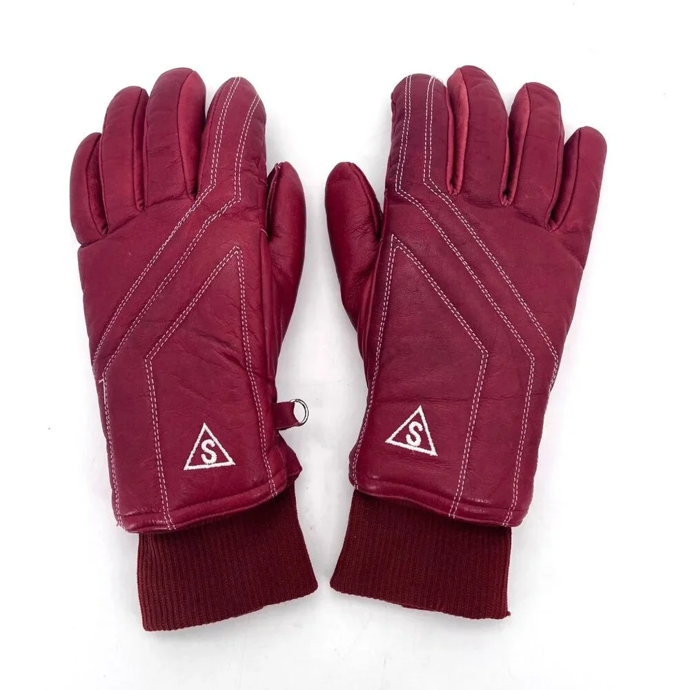 Saranac Ladies Medium Red Leather Gloves Drum Dyed Naked Cowhide Nylon Lined